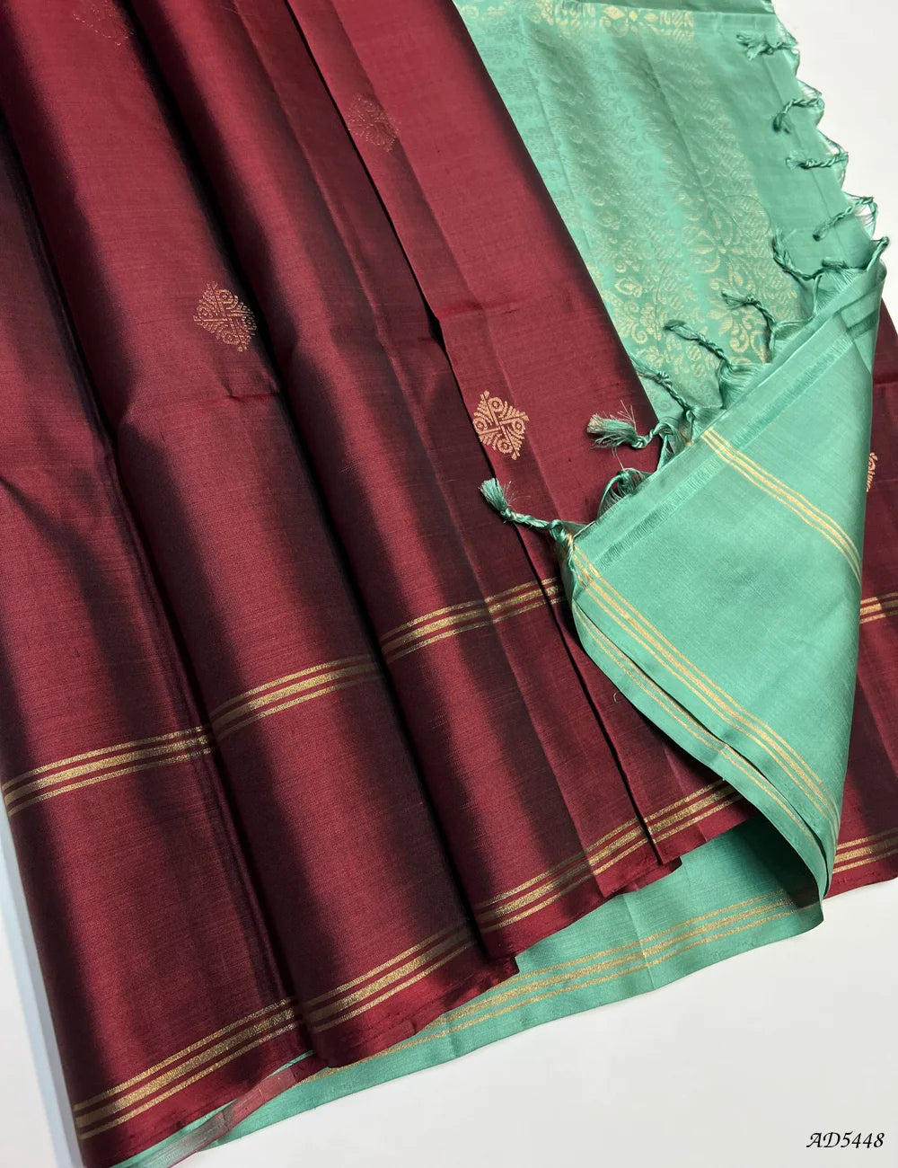 Maroon & Mint Green - Soft Silk Saree Pallu View