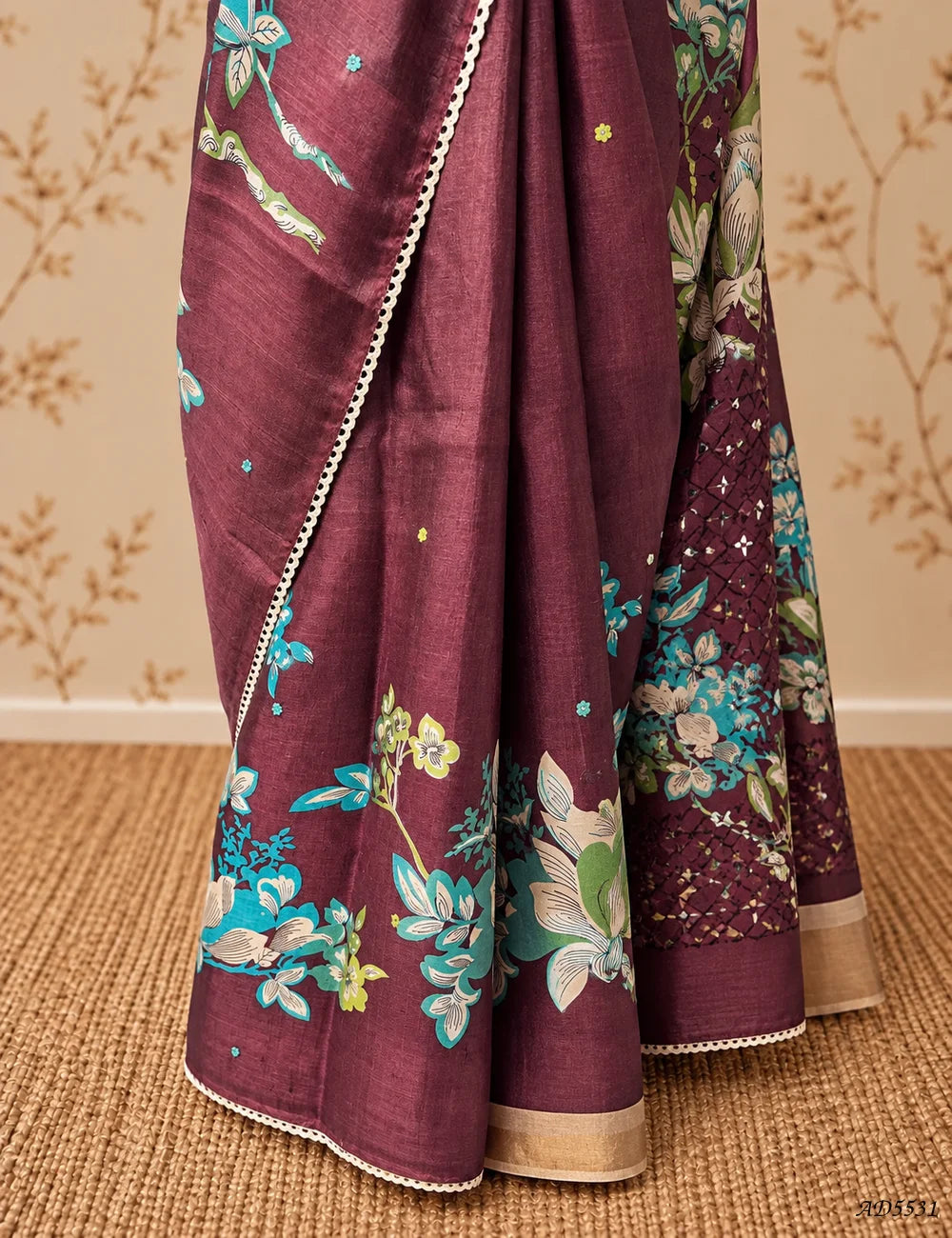 Maroon - Pure Tussar With Fancy Cutwork Saree -