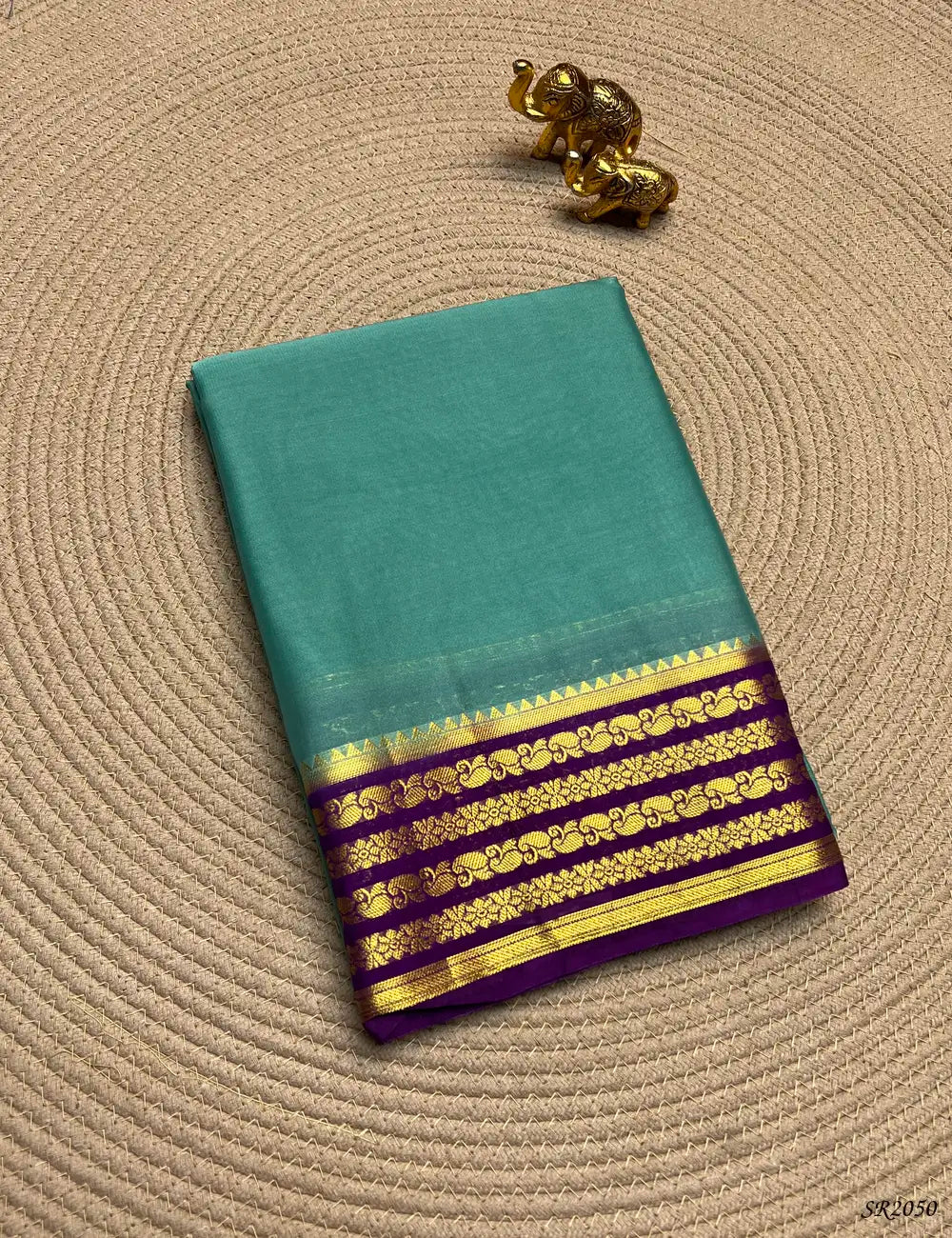 Mint Green & Purple - Mysore Crepe Saree Front View