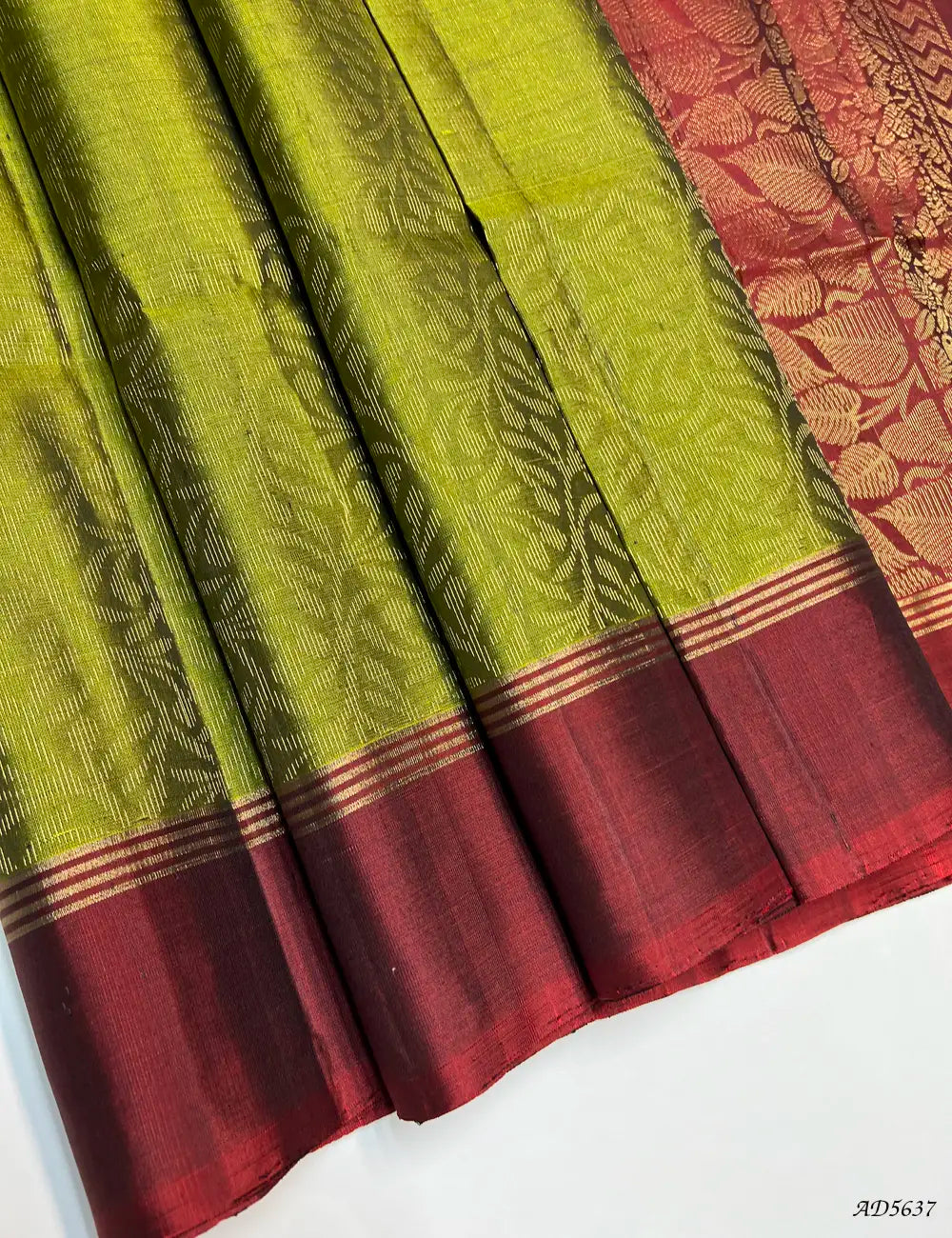 Moss Green & Maroon - Soft Silk Bridal Saree Front View