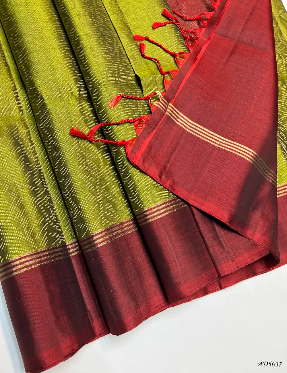 Moss Green & Maroon - Soft Silk Bridal Saree Pallu View