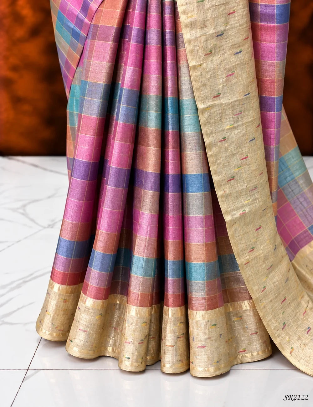 Multi Color &  Ivory Cream - Semi Tussar Saree -