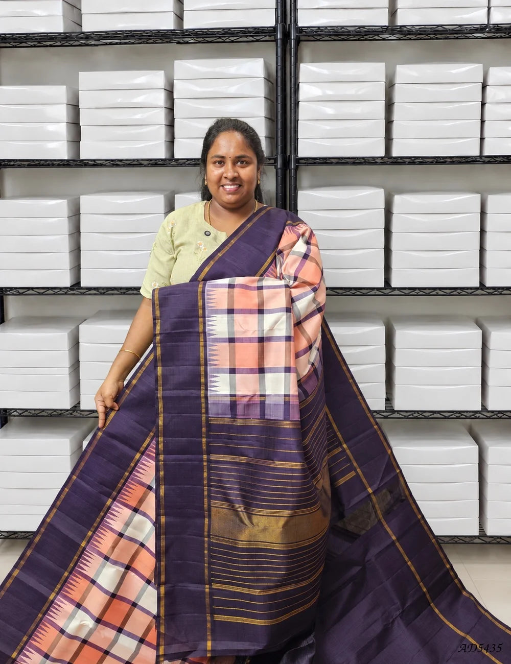 Multicolor Burberry Checks Kajeevaram Saree -