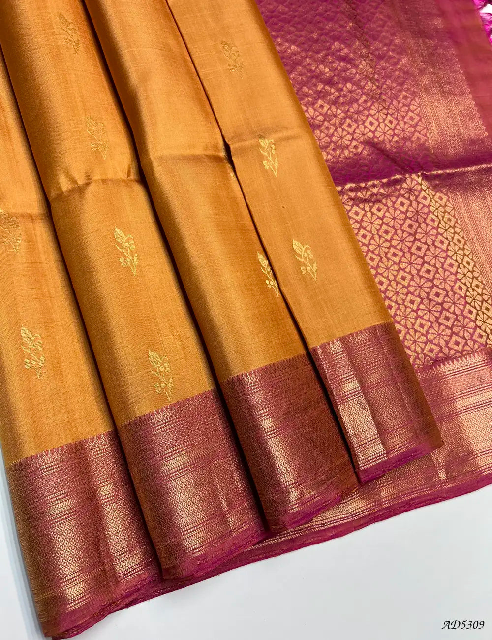 Mustard & Rani Pink - Kanchi Border Soft Silk Saree Front View