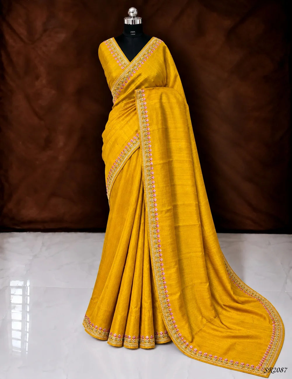 Mustard Yellow - Matka Tussar Saree Front View