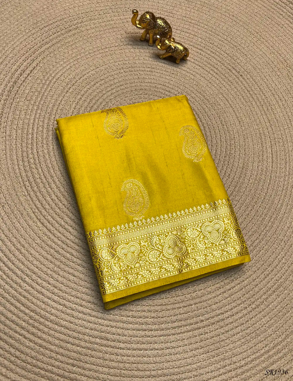 Mustard Yellow - Semi Banaras Saree Front View
