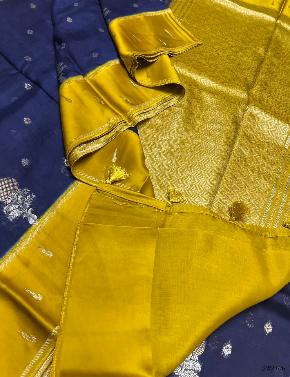 Navy Blue & Golden - Viscose Silk Saree -
