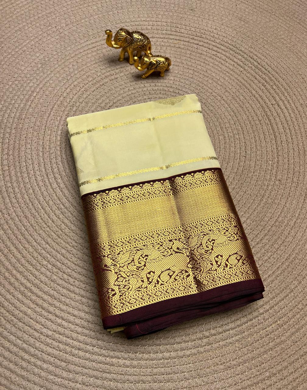 Half white & Maroon - Kanjeevaram Silk Saree