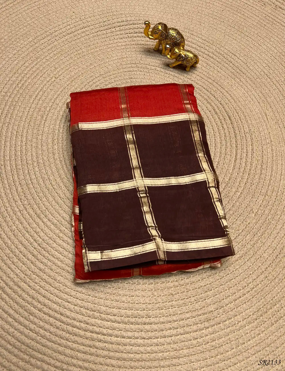 Orange & Coffee Brown- Assam Silk Saree Front View