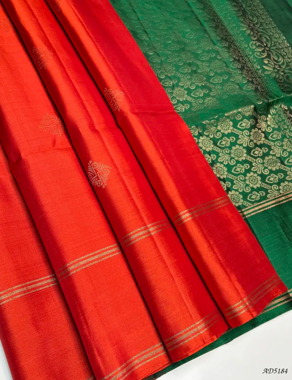 Orange & Green -  Soft Silk Saree Front View