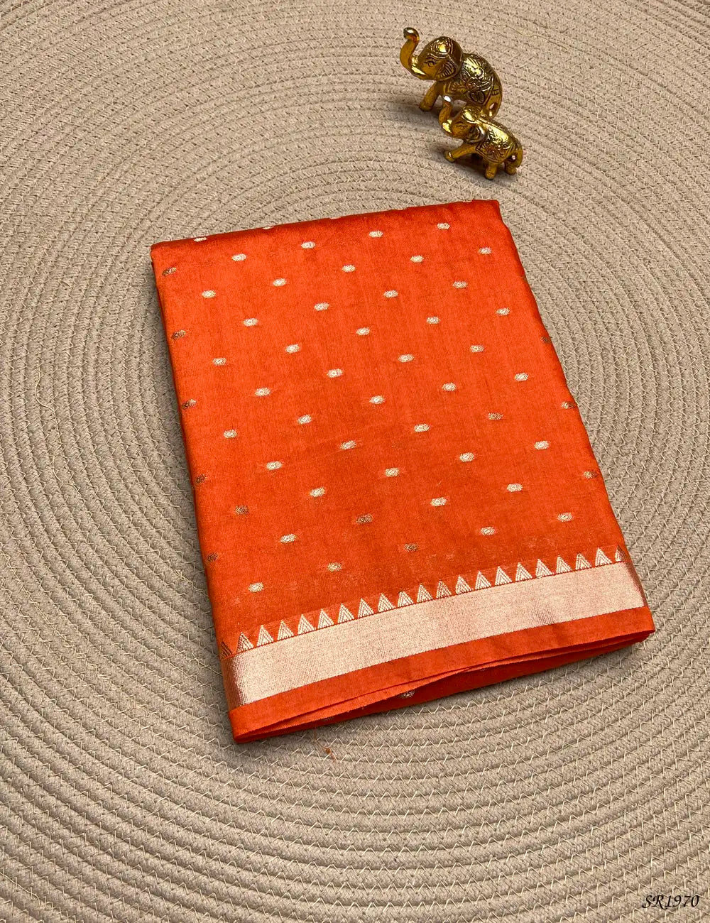 Orange - Mysore Crepe Saree Front View
