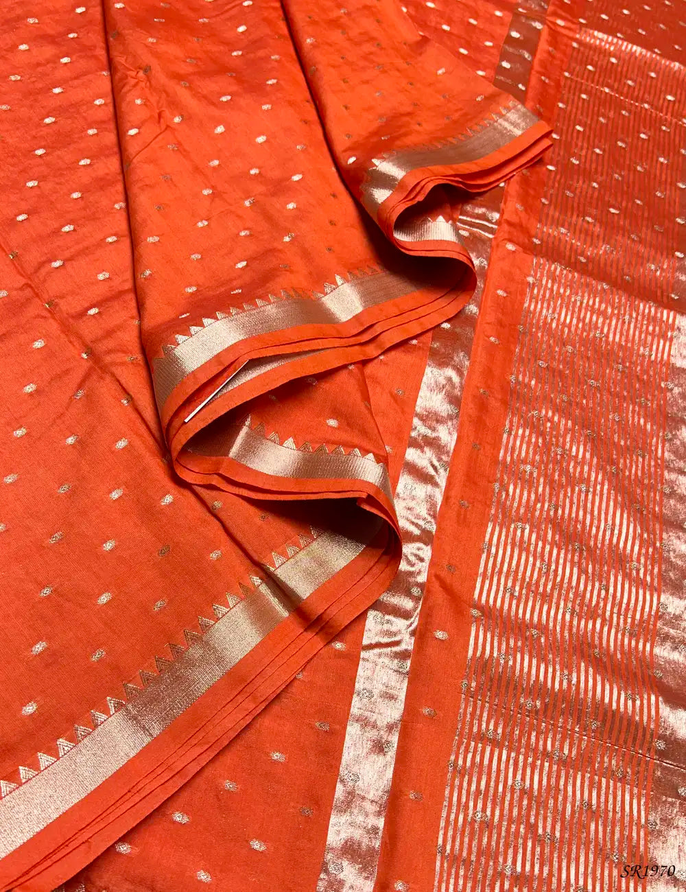 Orange - Mysore Crepe Saree Pallu View