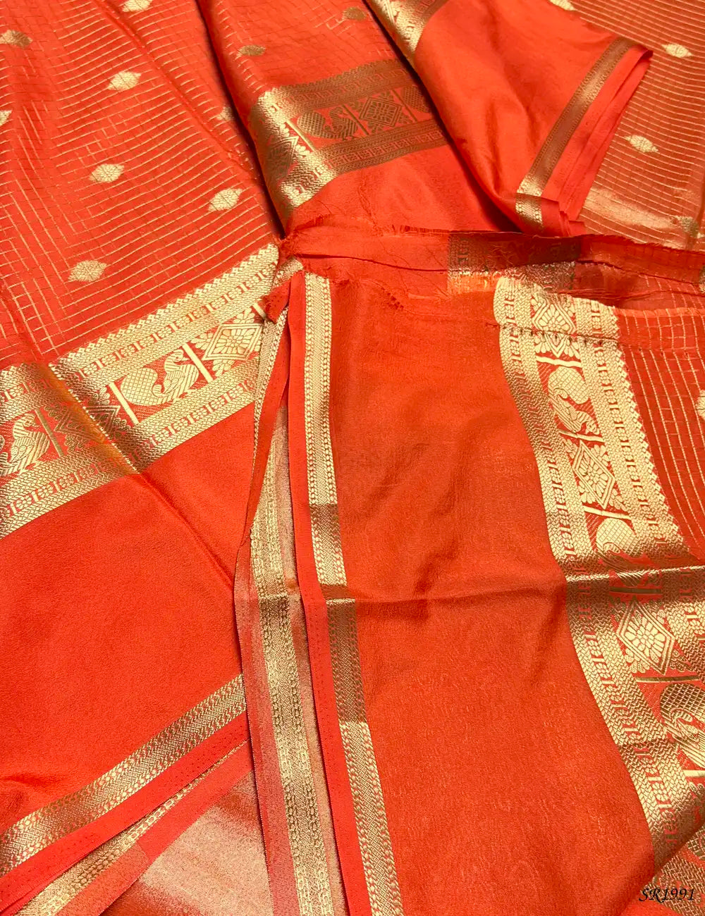 Orange - Mysore Crepe Saree -