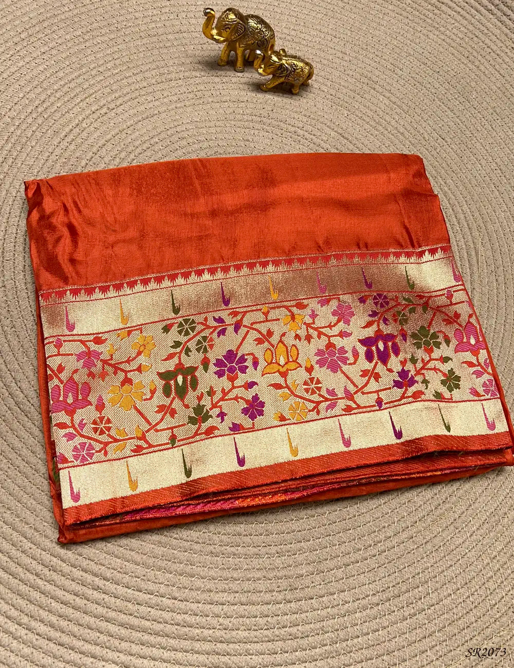 Orange - Paithani Silk Saree Front View