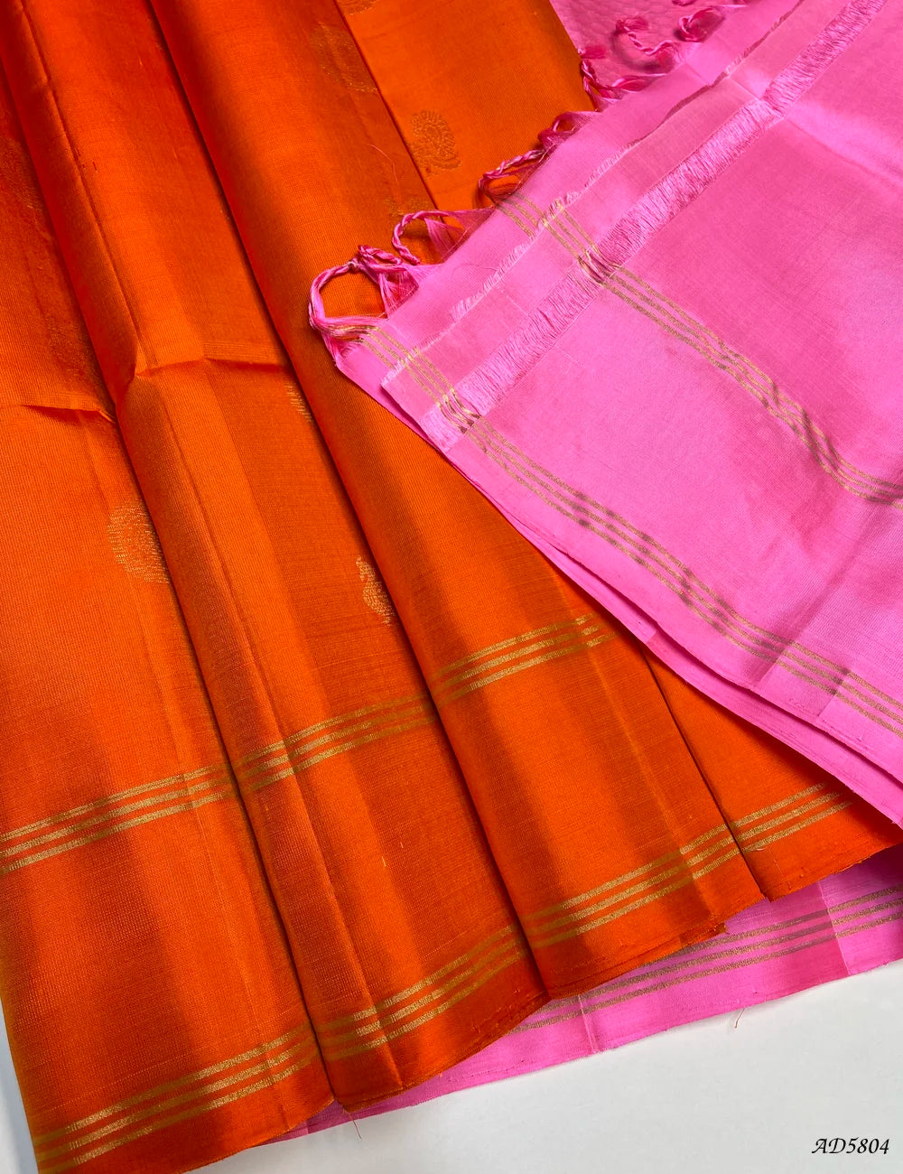 Orange & Pink - Soft Silk Saree Pallu View