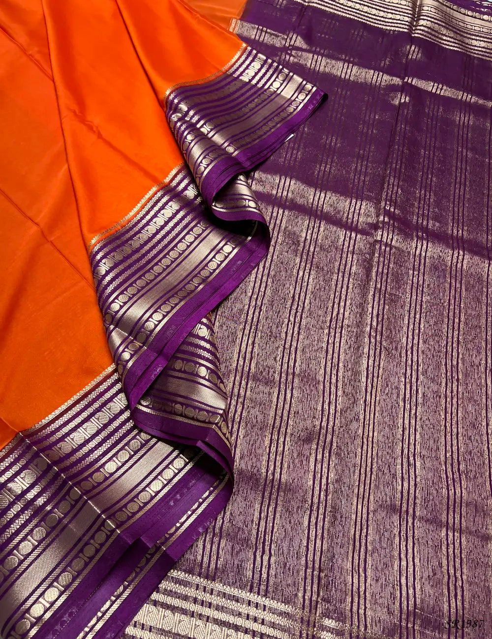 Orange & Purple - Mysore Crepe Saree Pallu View