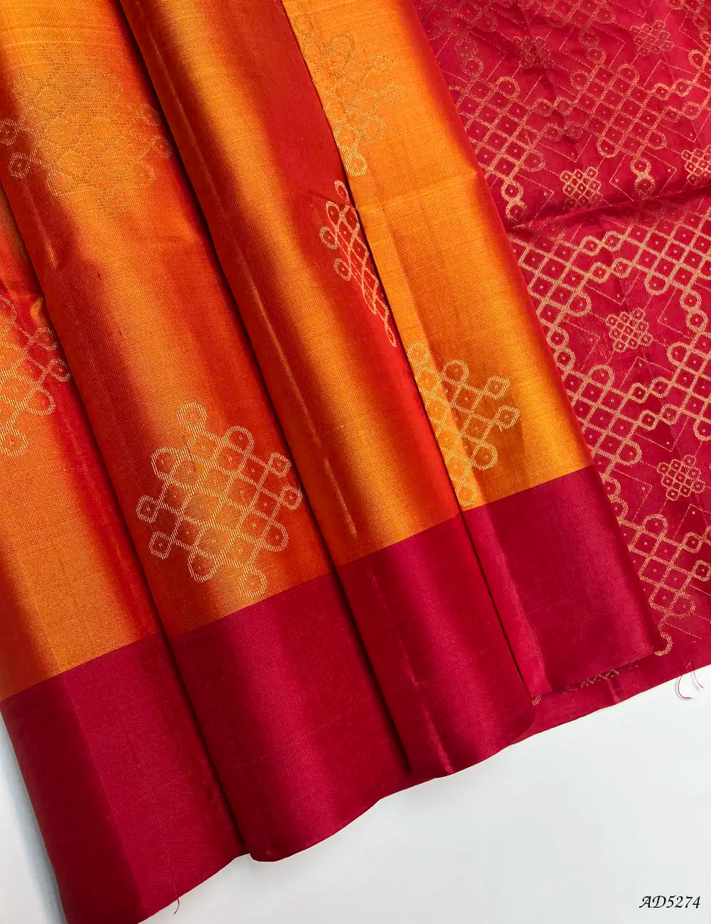 Orange & Red - Soft Silk Saree Front View