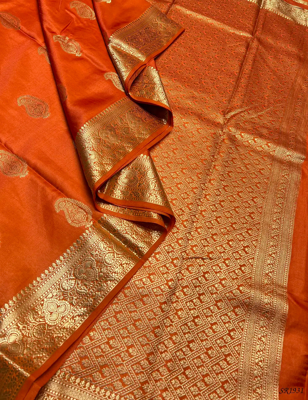 Orange - Semi Banaras Saree -