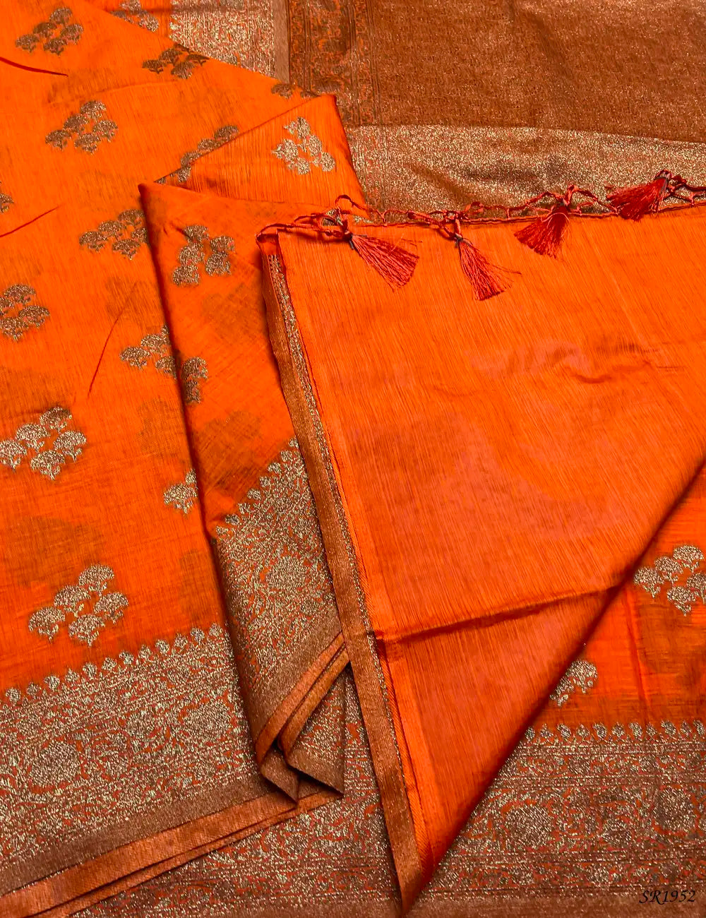 Orange - Semi Raw Silk Saree -