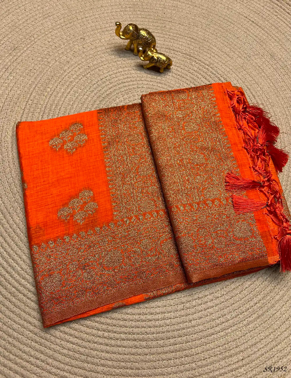 Orange - Semi Raw Silk Saree Front View
