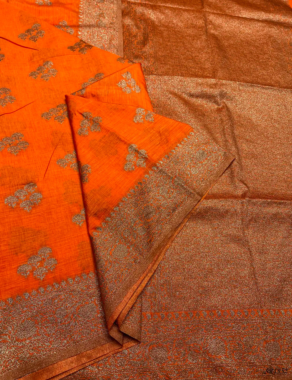 Orange - Semi Raw Silk Saree Pallu View
