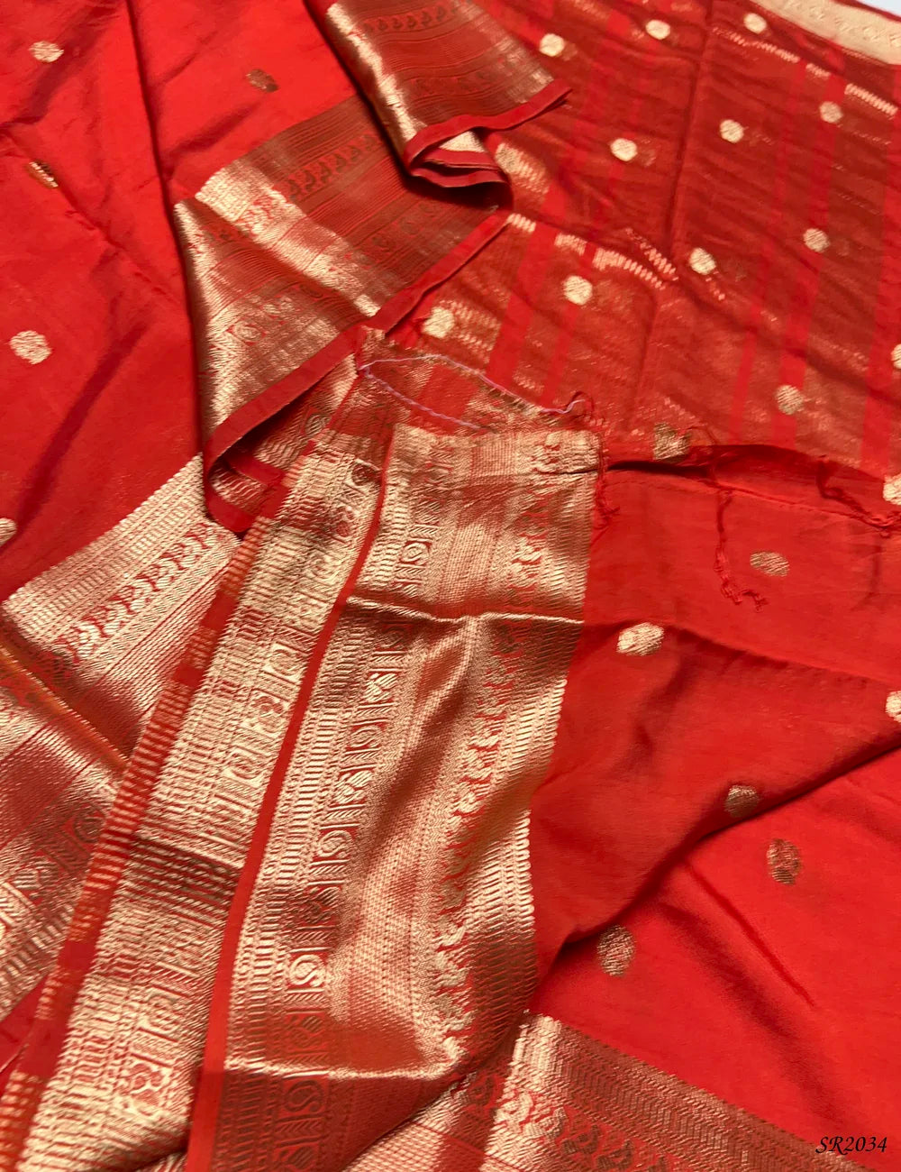 Orange - Viscose Saree -