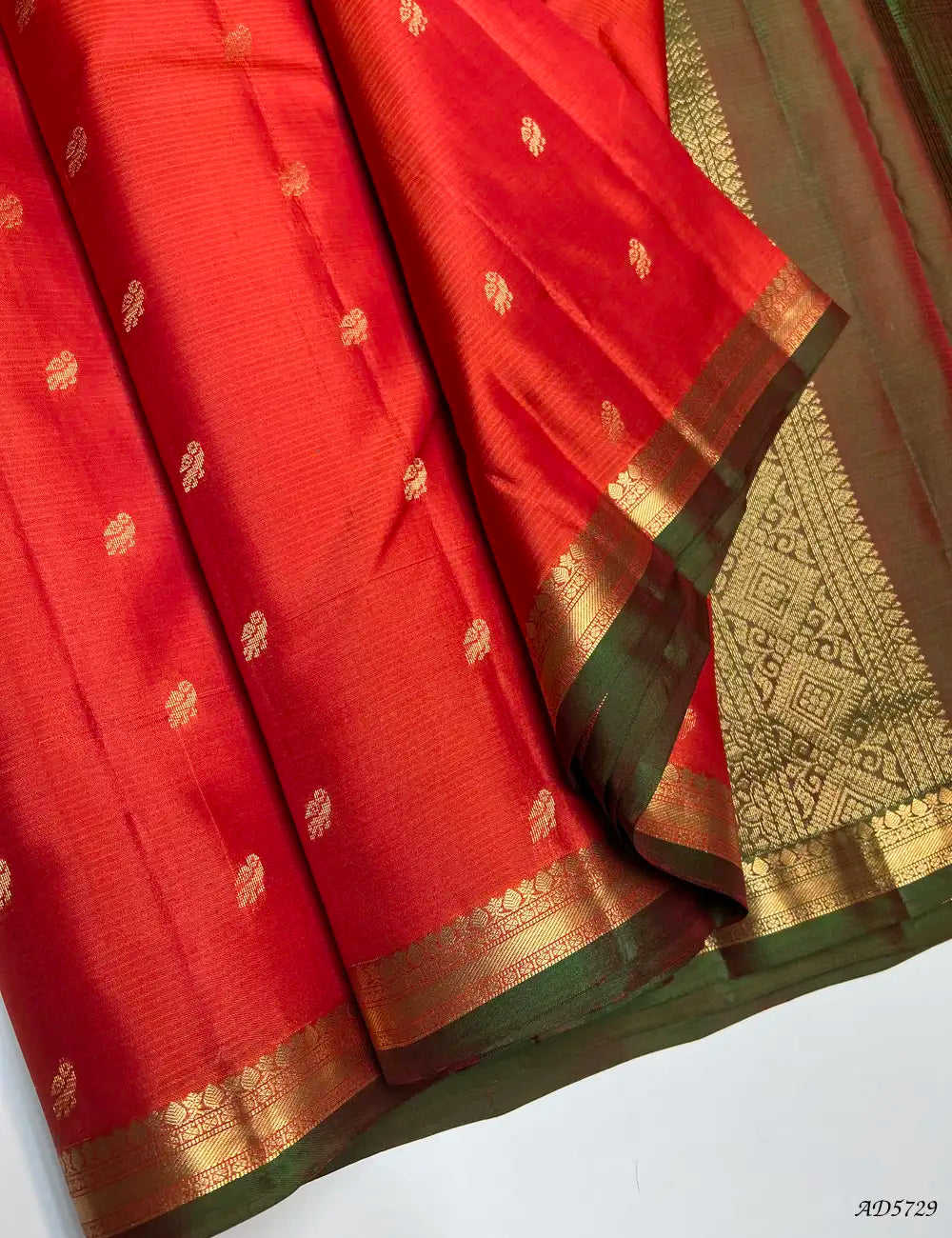 Orangish Pink & Green - Kanchi Border Soft Silk Saree Front View