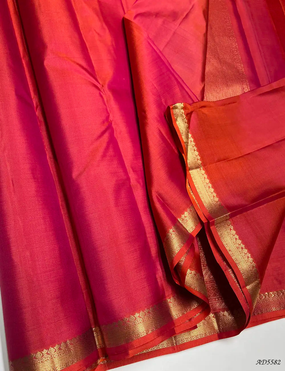 Orangish Pink - Plain Kanchi Border Soft Silk Saree Pallu View