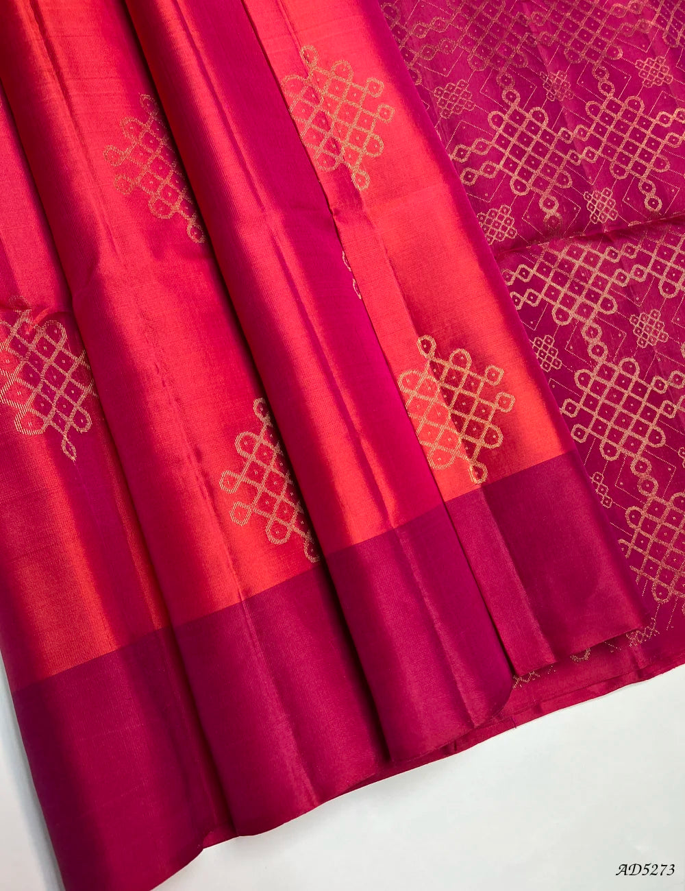 Orangish Pink & Rani Pink - Soft Silk Saree Front View