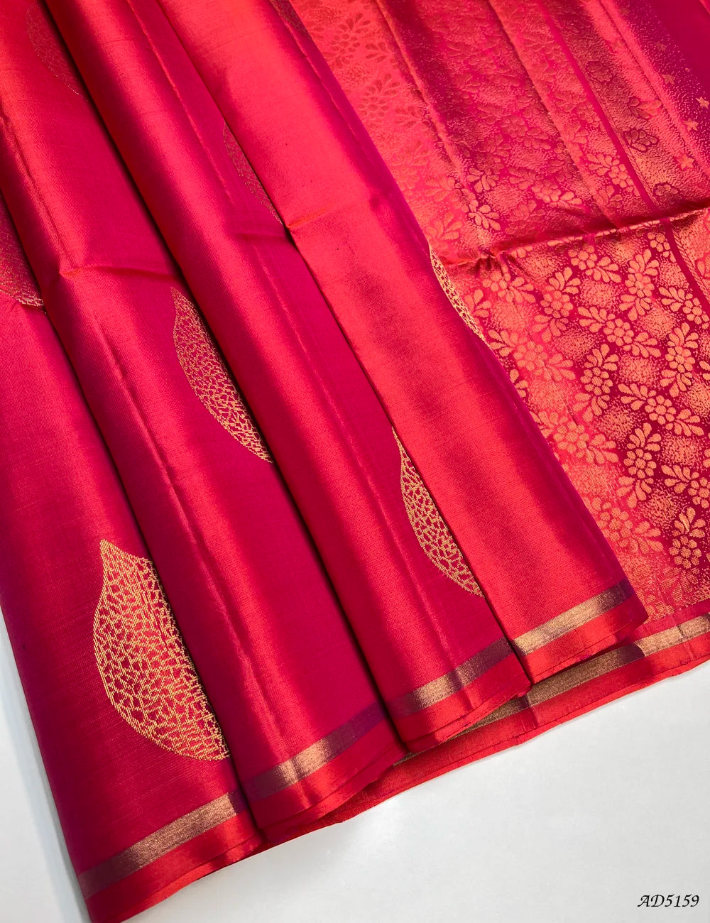 Orangish Pink - Soft Silk Saree Front View