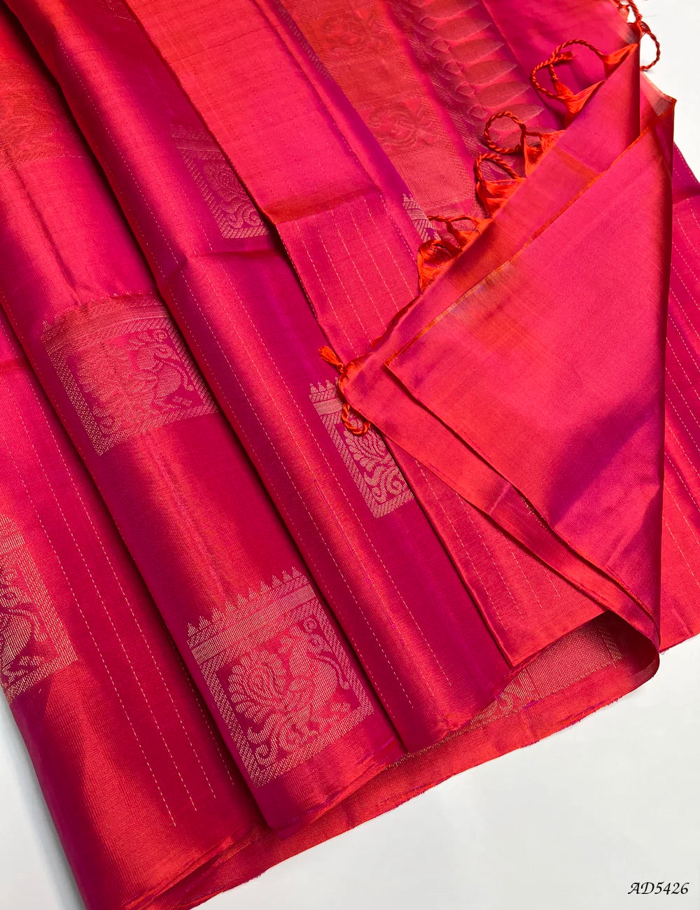 Orangish Pink - Soft Silk Saree Pallu View