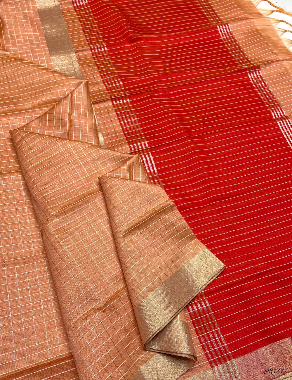 Peach & Maroon - Fancy Semi Tussar Saree Front View