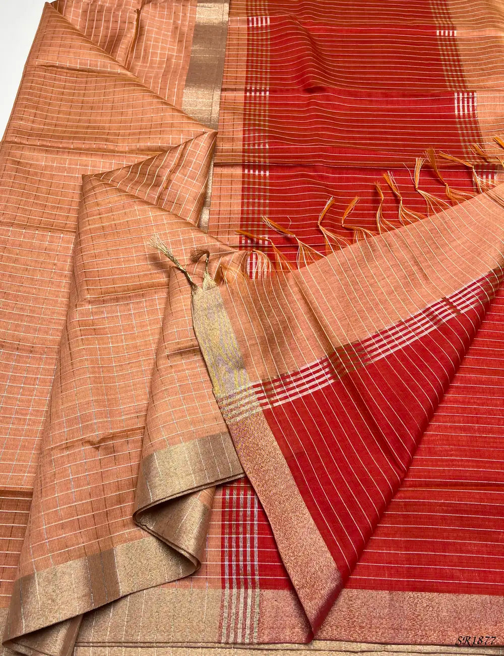 Peach & Maroon - Fancy Semi Tussar Saree Pallu View