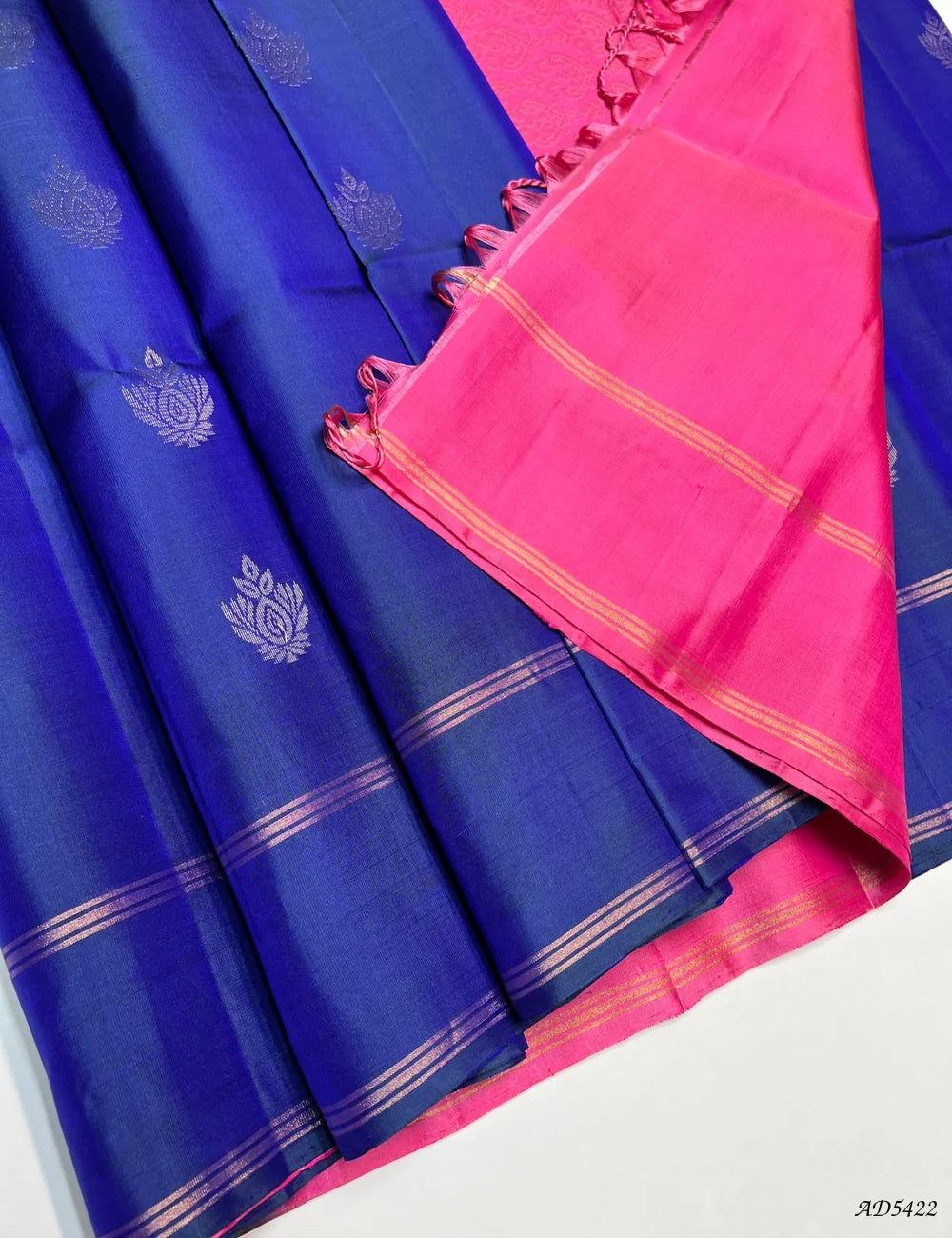 Peacock Blue & Pink - Soft Silk Saree Pallu View