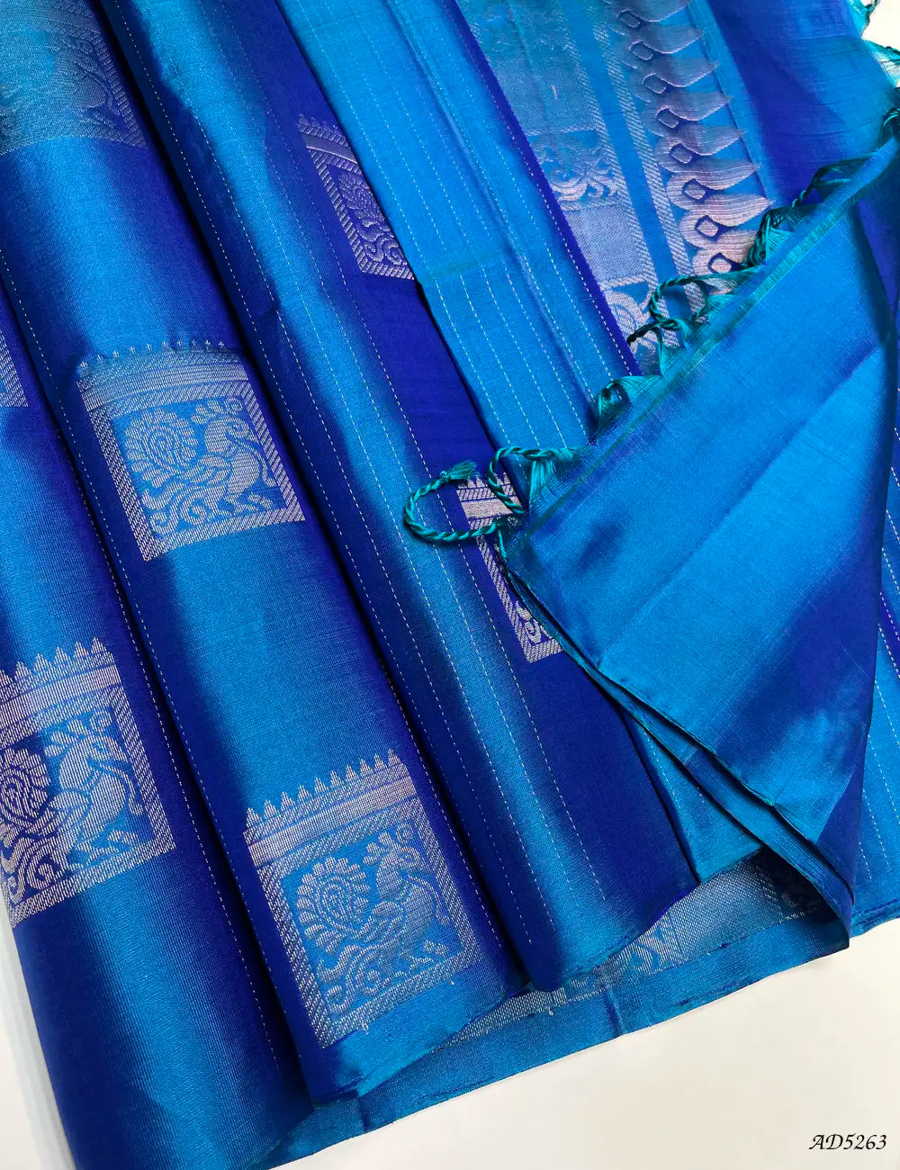 Peacock Blue - Soft Silk Saree Pallu View