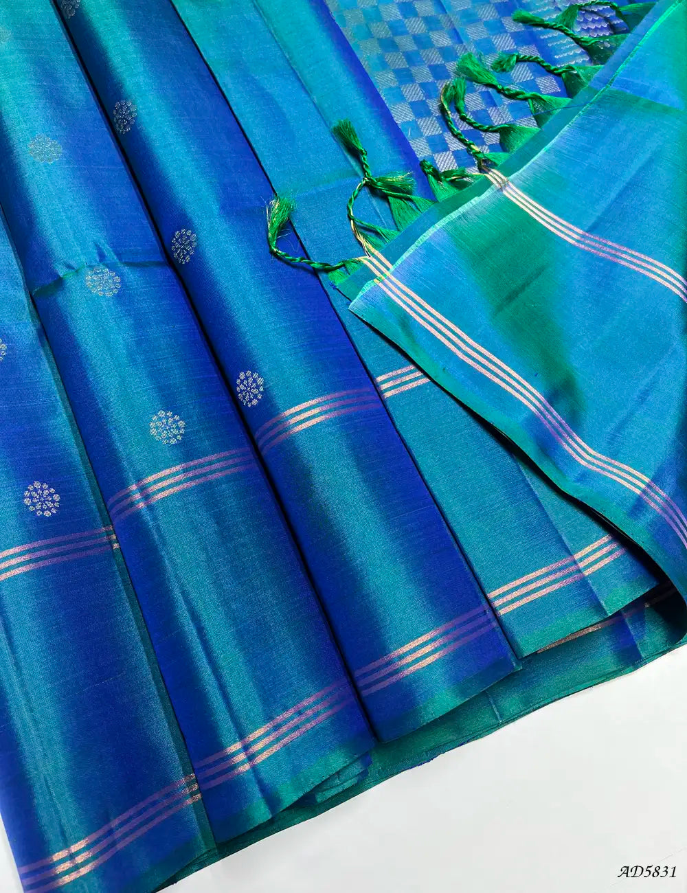 Peacock Blue - Soft Silk Saree Pallu View