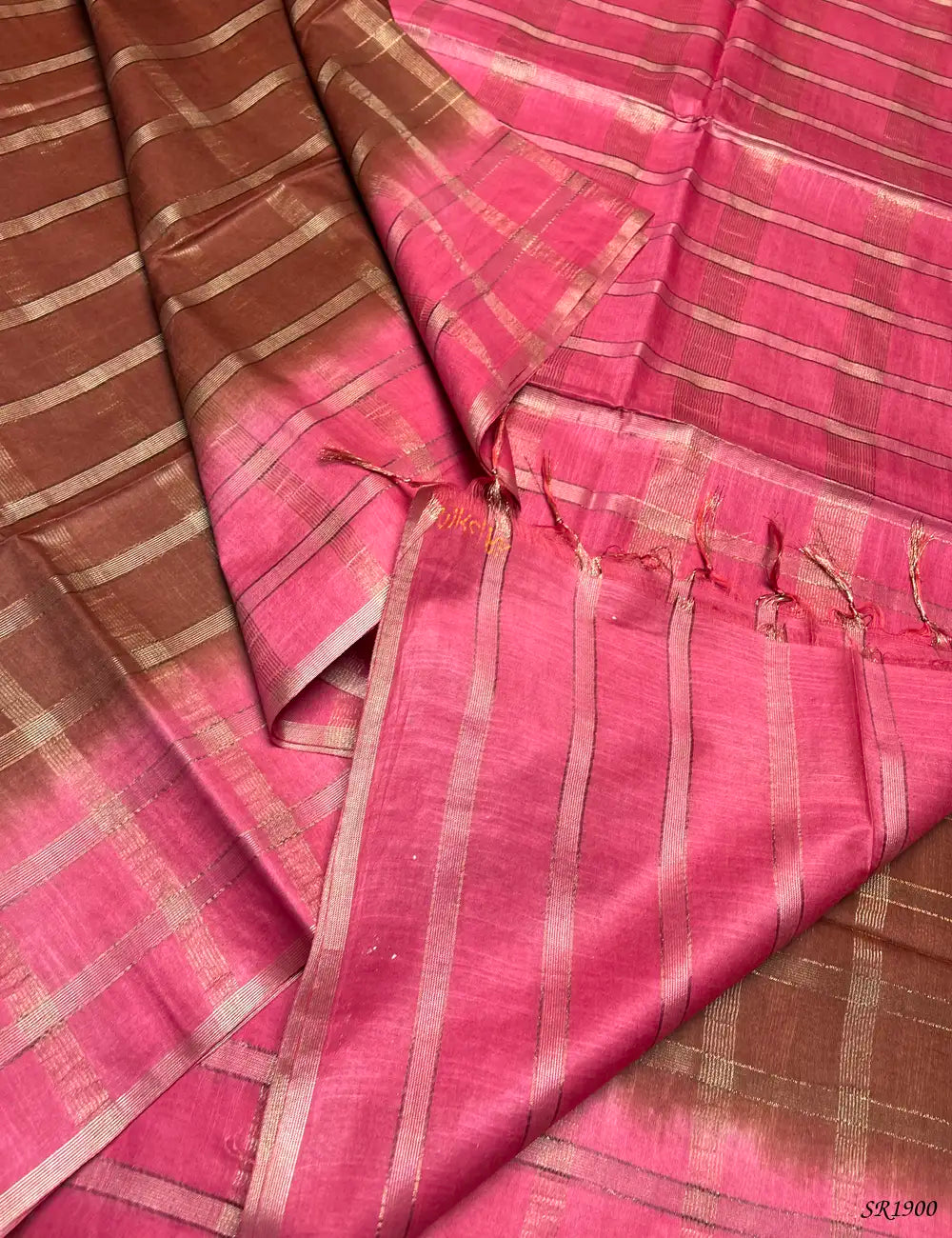 Pink & Brown - Semi Tussar Saree Pallu View
