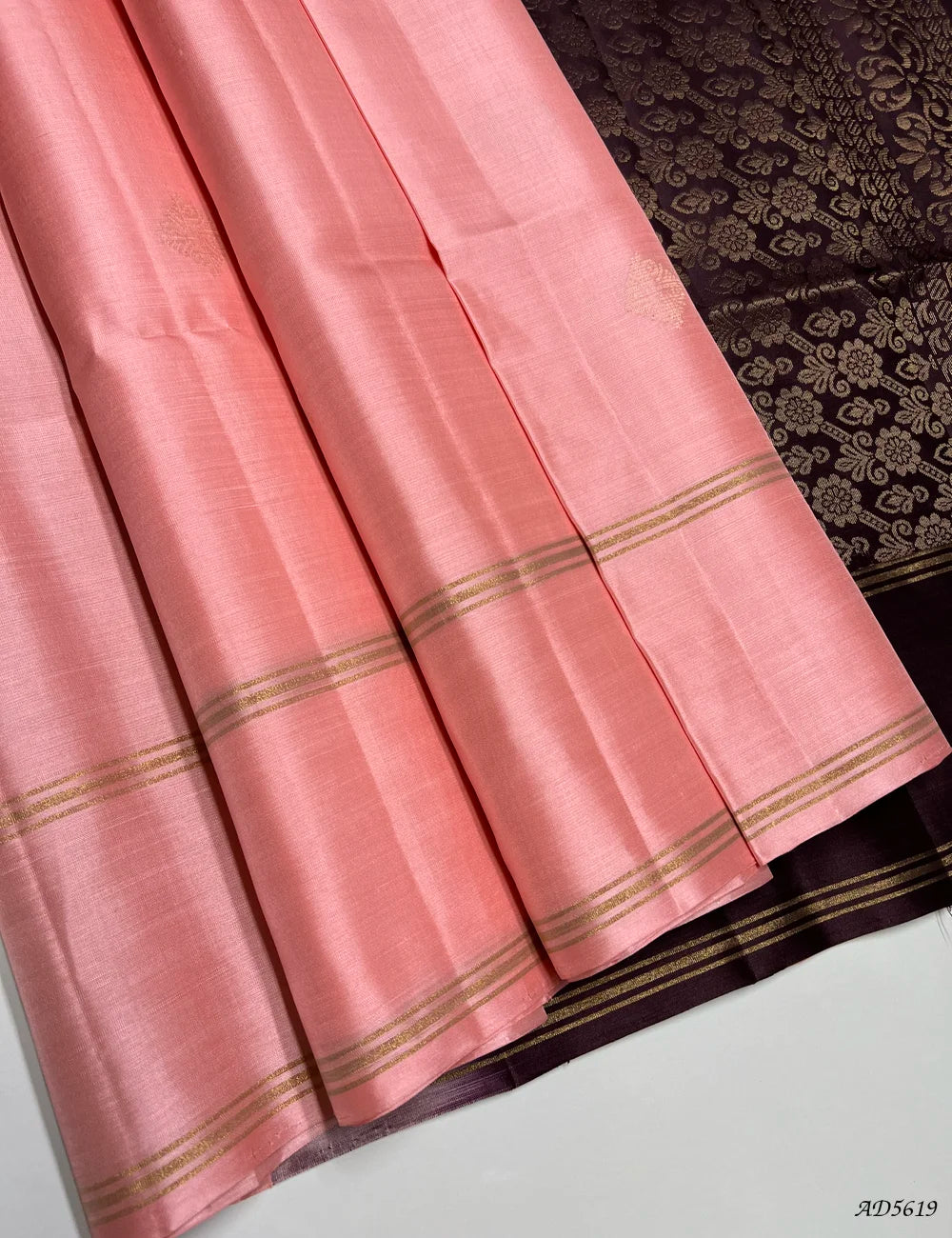 Pink & Coffee Brown - Soft Silk Saree Front View