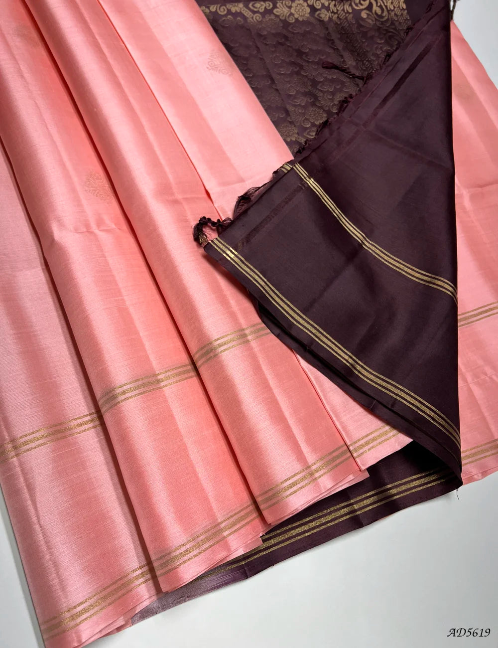 Pink & Coffee Brown - Soft Silk Saree Pallu View