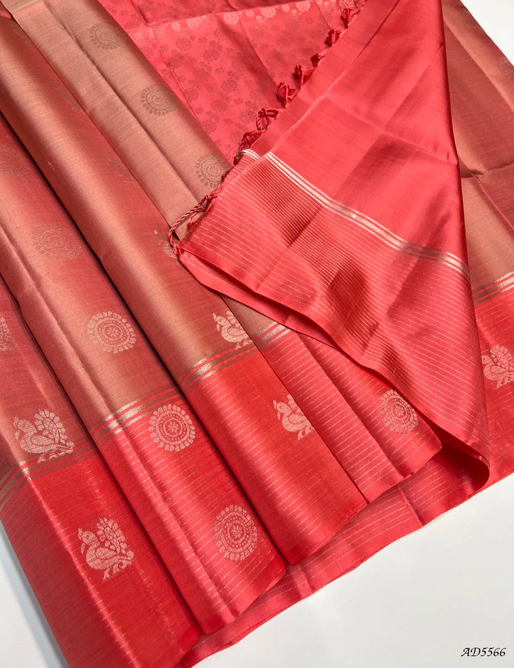 Pink & Coral Pink - Soft Silk Saree Pallu View