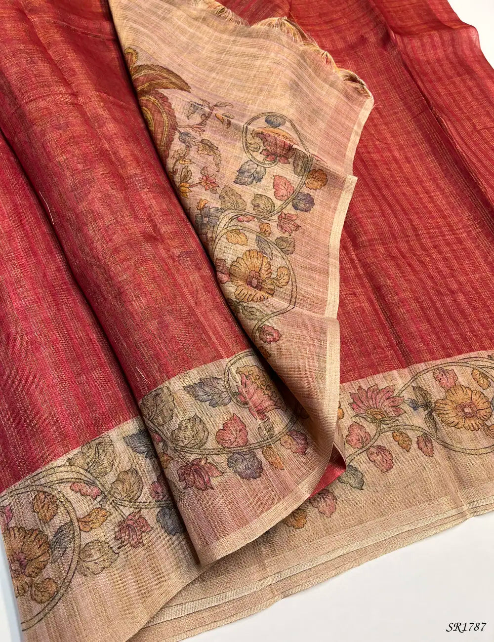 Pink & Cream - Semi Tussar Sarees Pallu View