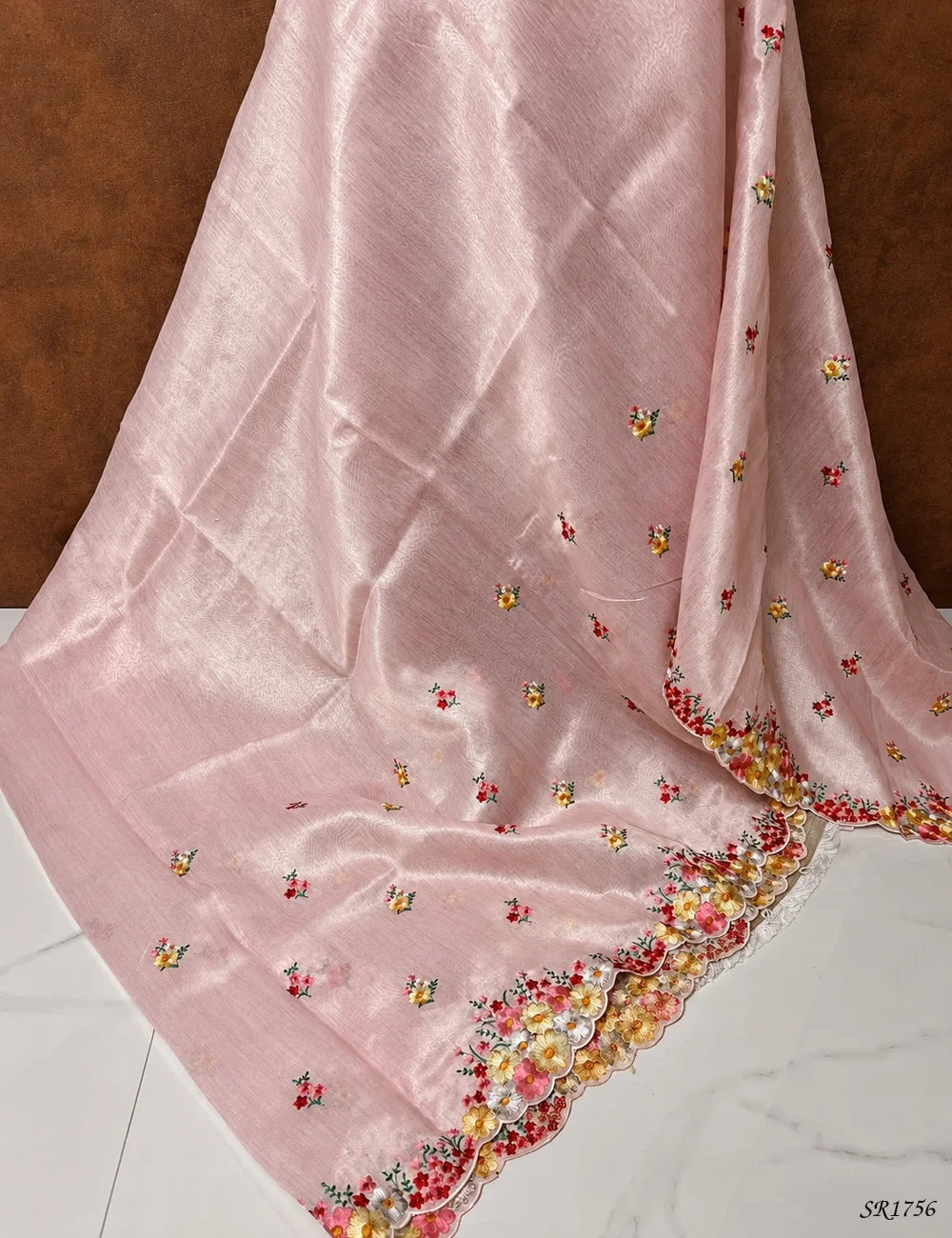 Pink - Embroidered Semi Tussar Saree Pallu View