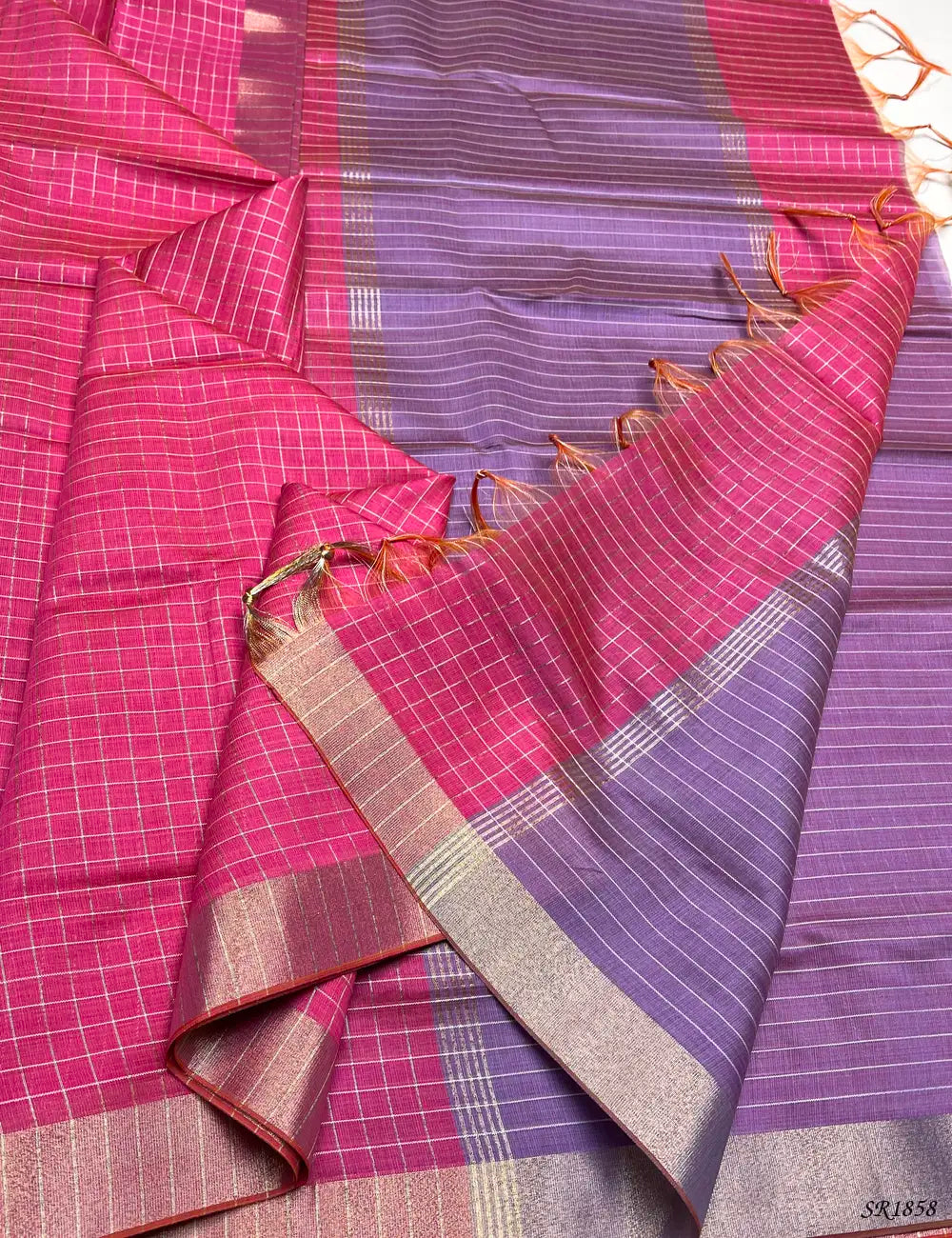 Pink & Lavender - Fancy Semi Tussar Saree Pallu View