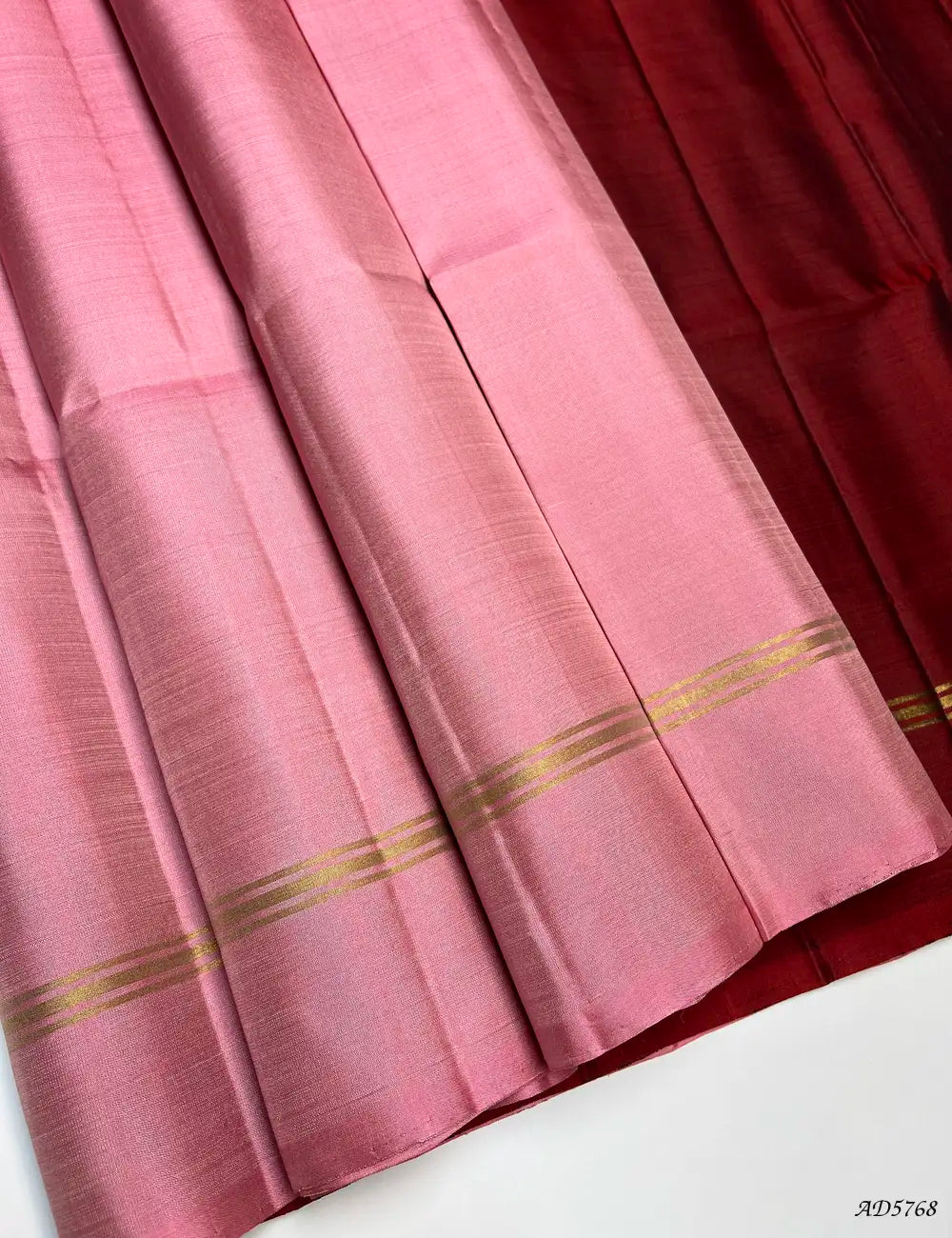 Pink & Maroon - Contrast Plain Soft Silk Saree Front View