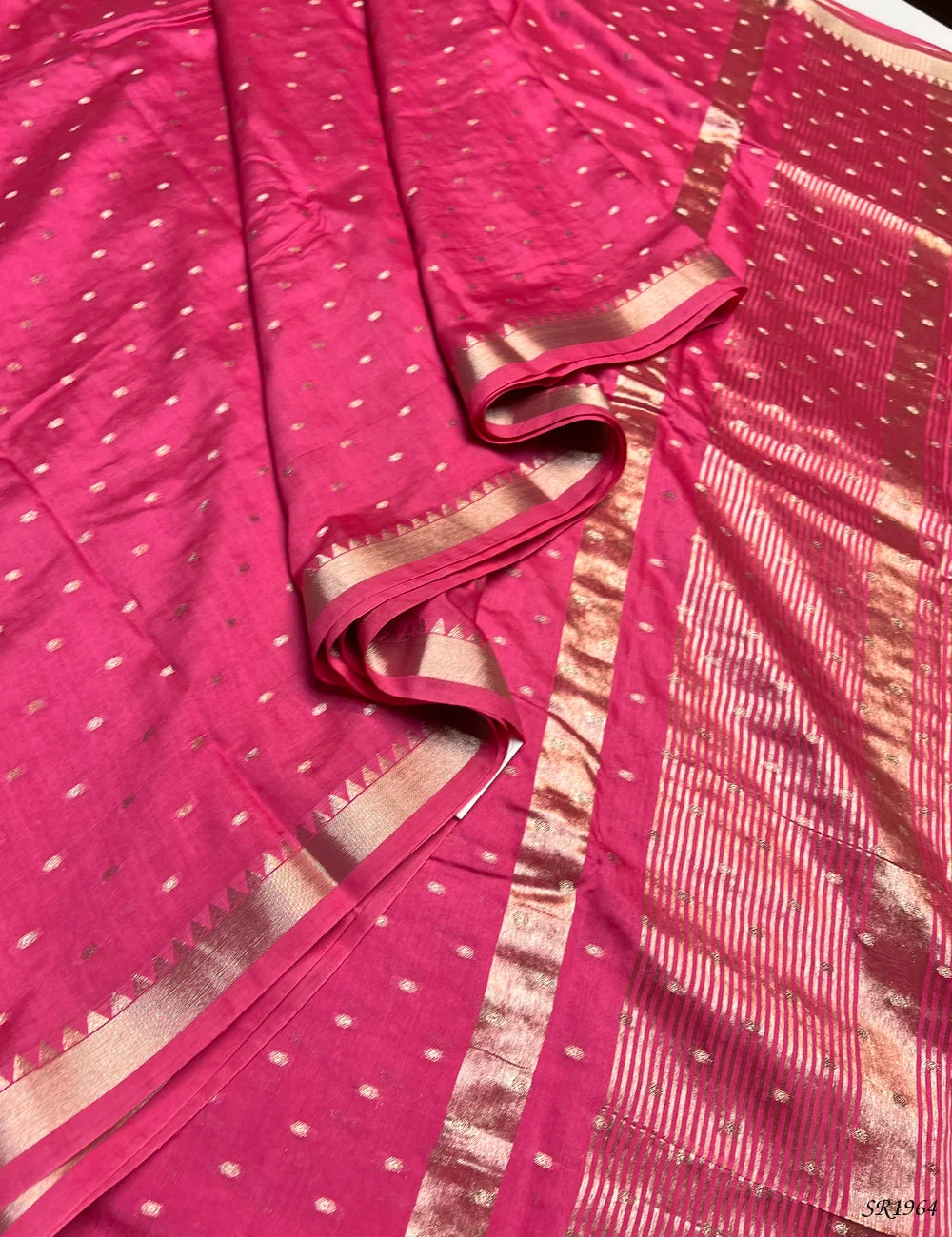 Pink - Mysore Crepe Saree Pallu View