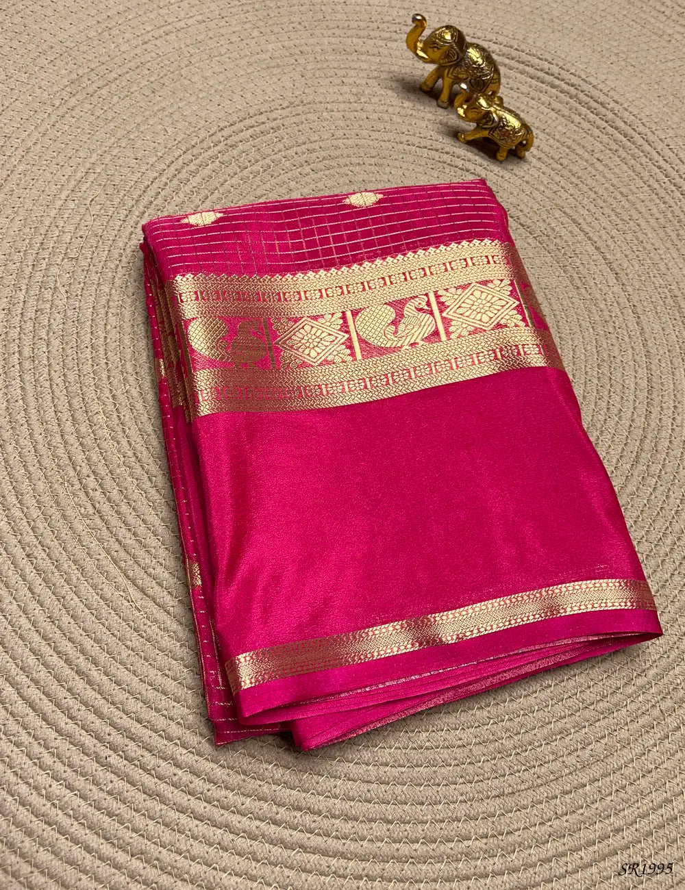 Pink - Mysore Crepe Saree Front View