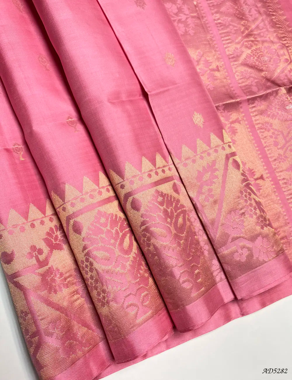 Pink -  OneSide Fancy Border Soft Silk Saree Front View