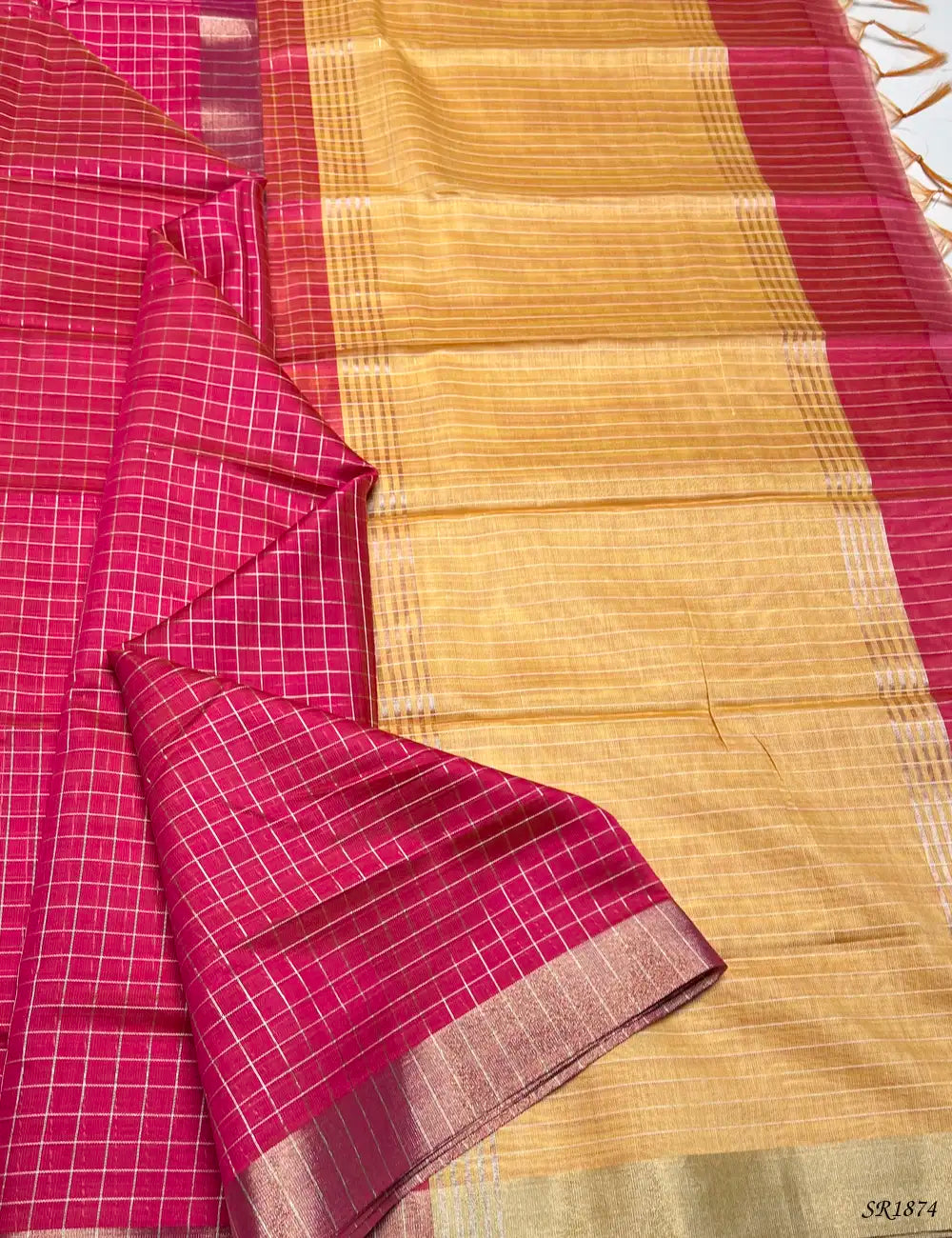 Pink & Peach - Fancy Semi Tussar Saree Front View