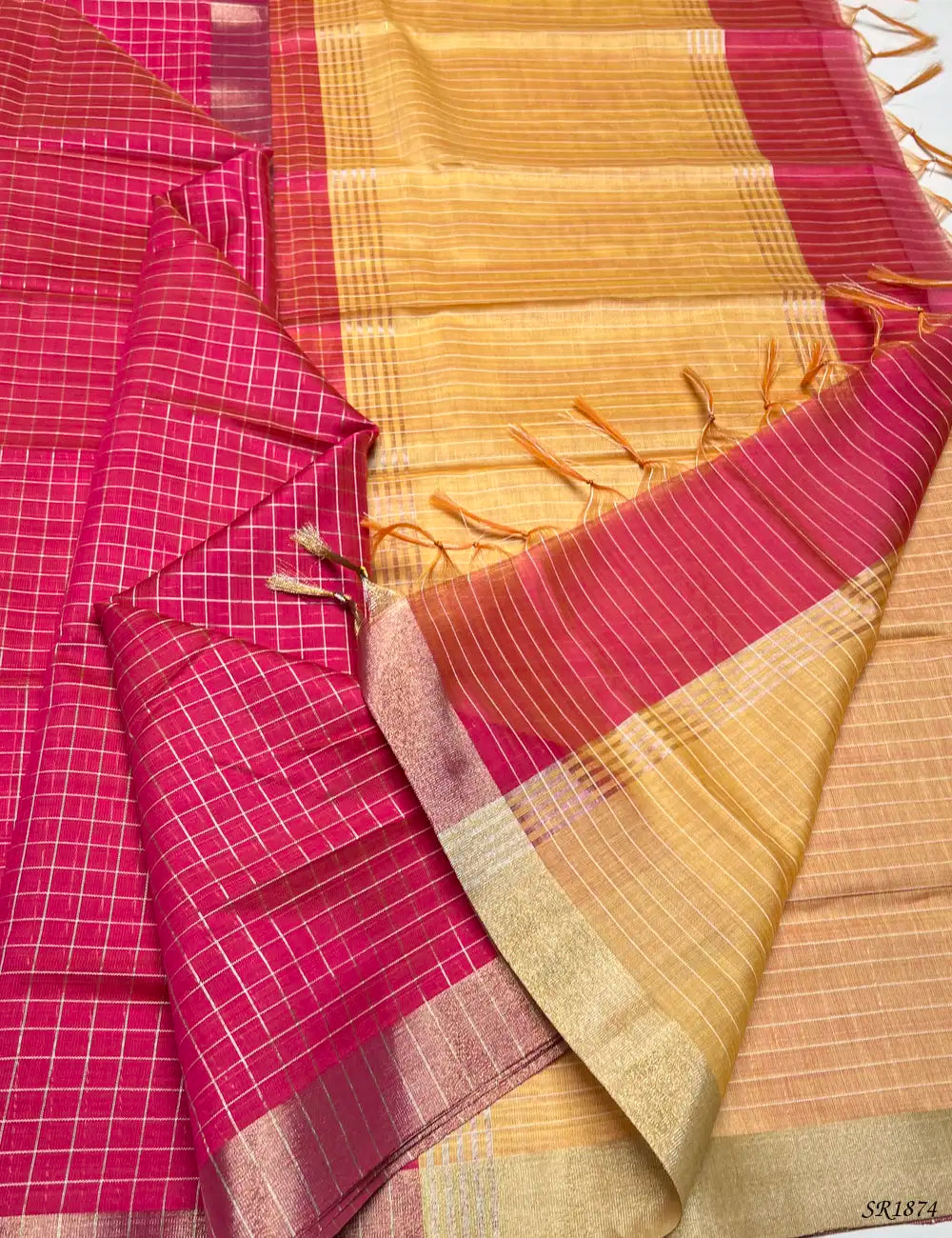 Pink & Peach - Fancy Semi Tussar Saree Pallu View