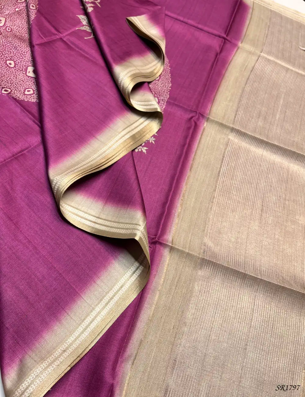 Pink Plum & Beige - Semi Tussar Sarees Front View